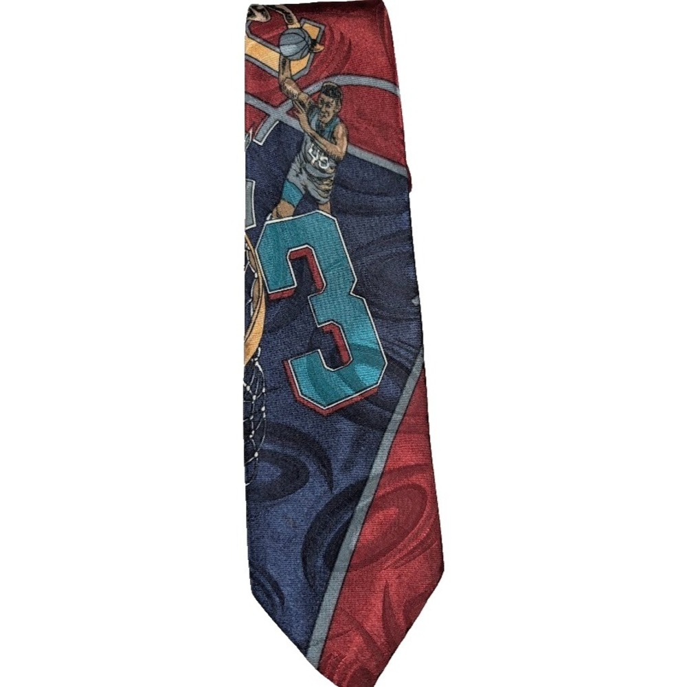 Andhurst Men's Necktie Vintage Basketball 90's Sports Red Blue Silk X-Short